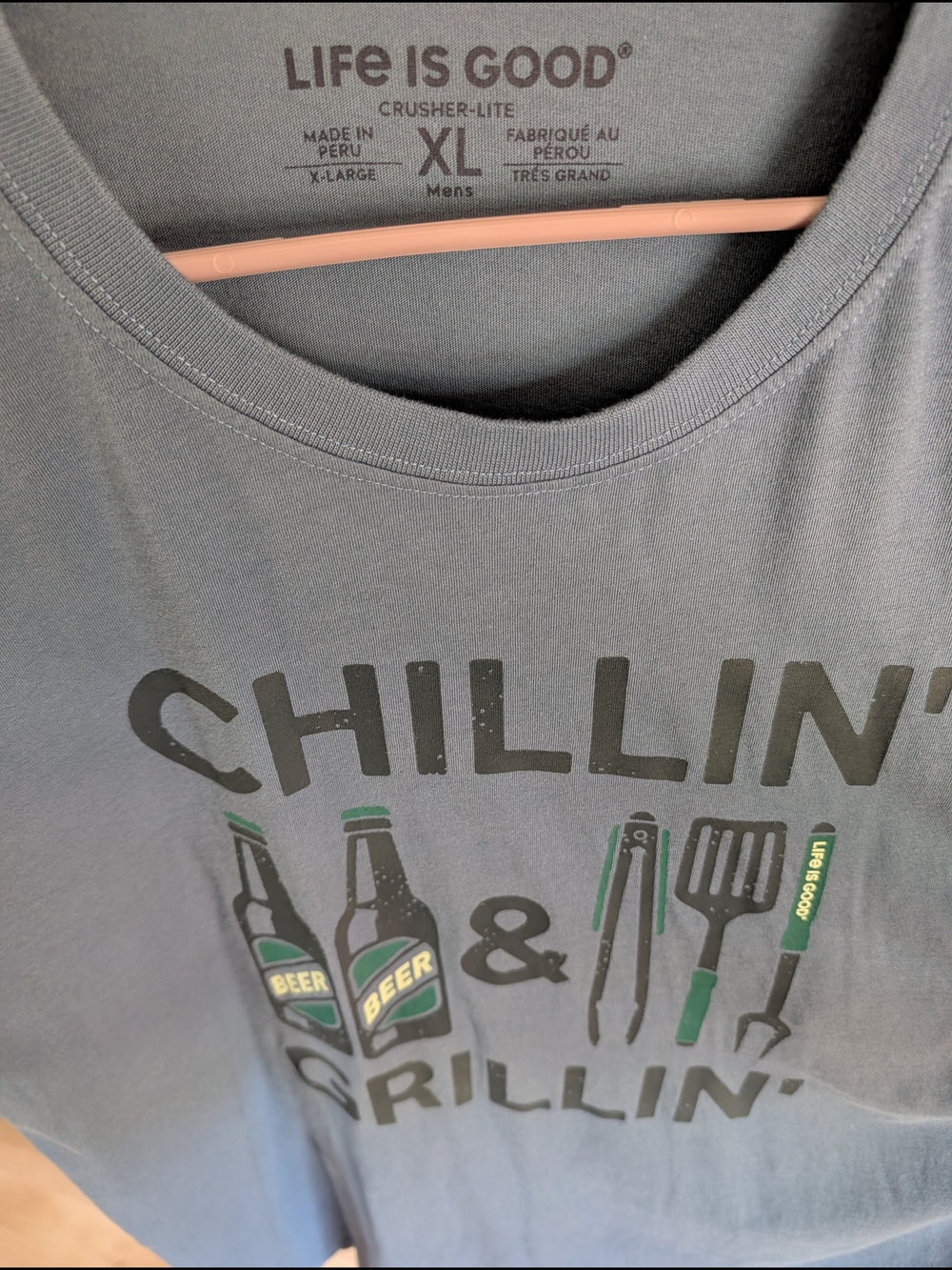 Life is Good 'Chillin' & Grillin'' Graphic Tee - Charcoal with Green Accents XL
